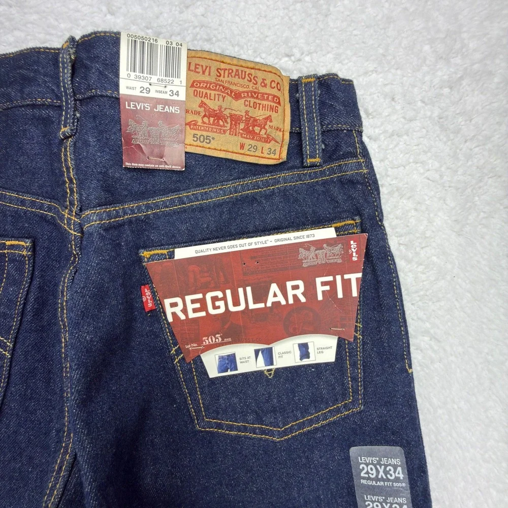 Levis 505 Regular Fit Straight Leg Jeans Mens 29x34 Blue NWT Dark Wash Y2K 2000s